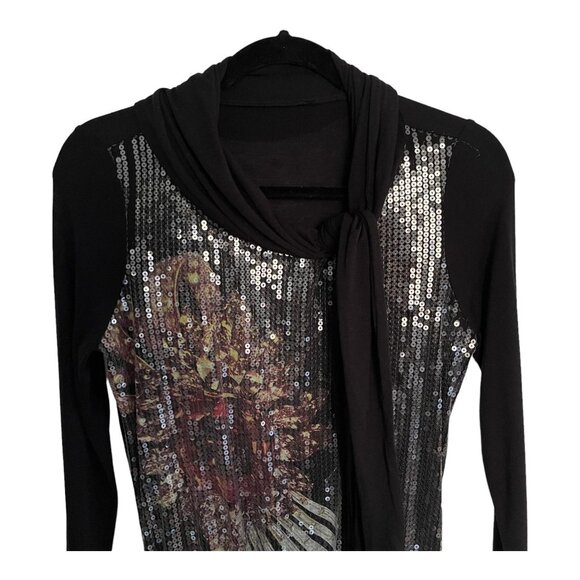 Jil Sander Black Long Sleeve Sequin Mini Dress Size 8 Scarf Collar Italy READ - Picture 9 of 9